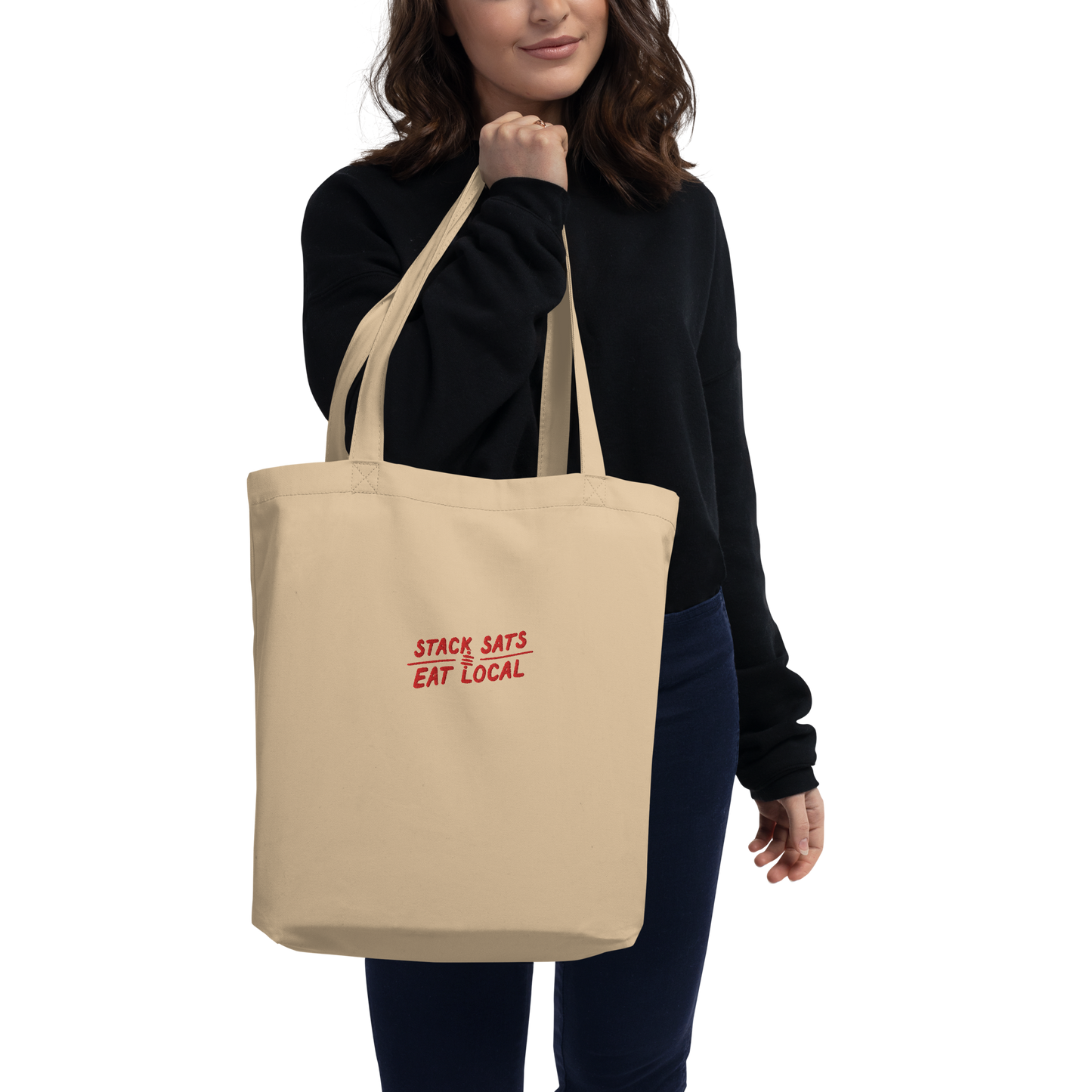 Stack Sats & Eat Local Embroidered Organic Tote