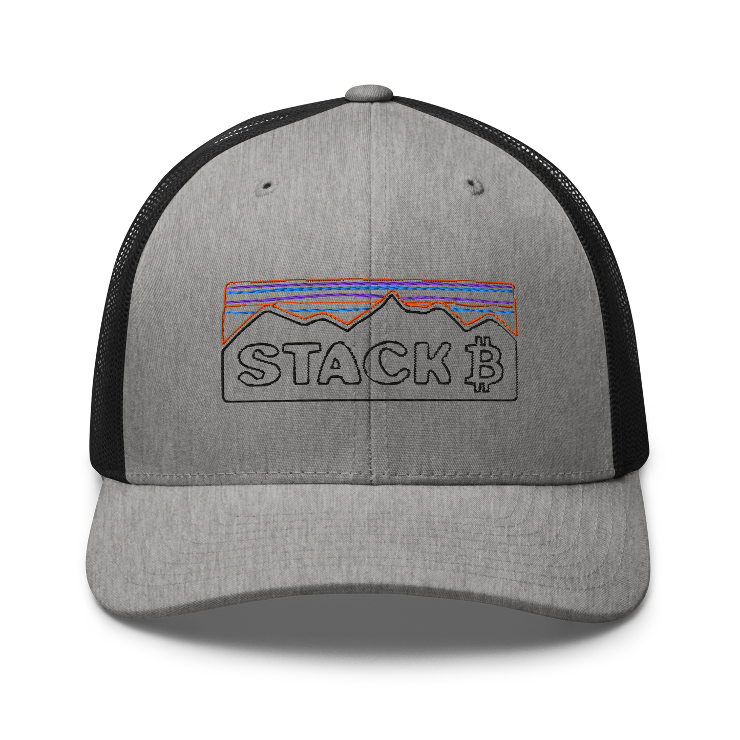 Black and Grey Color Bitcoin Stack Mountain Retro Crypto Hat
