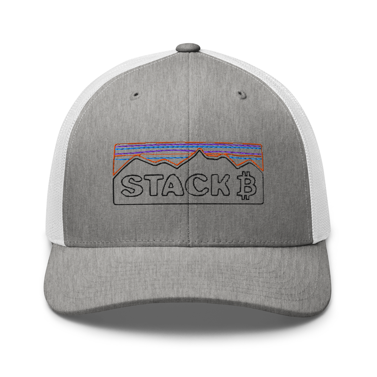 White and Grey Color Bitcoin Stack Mountain Retro Crypto Hat