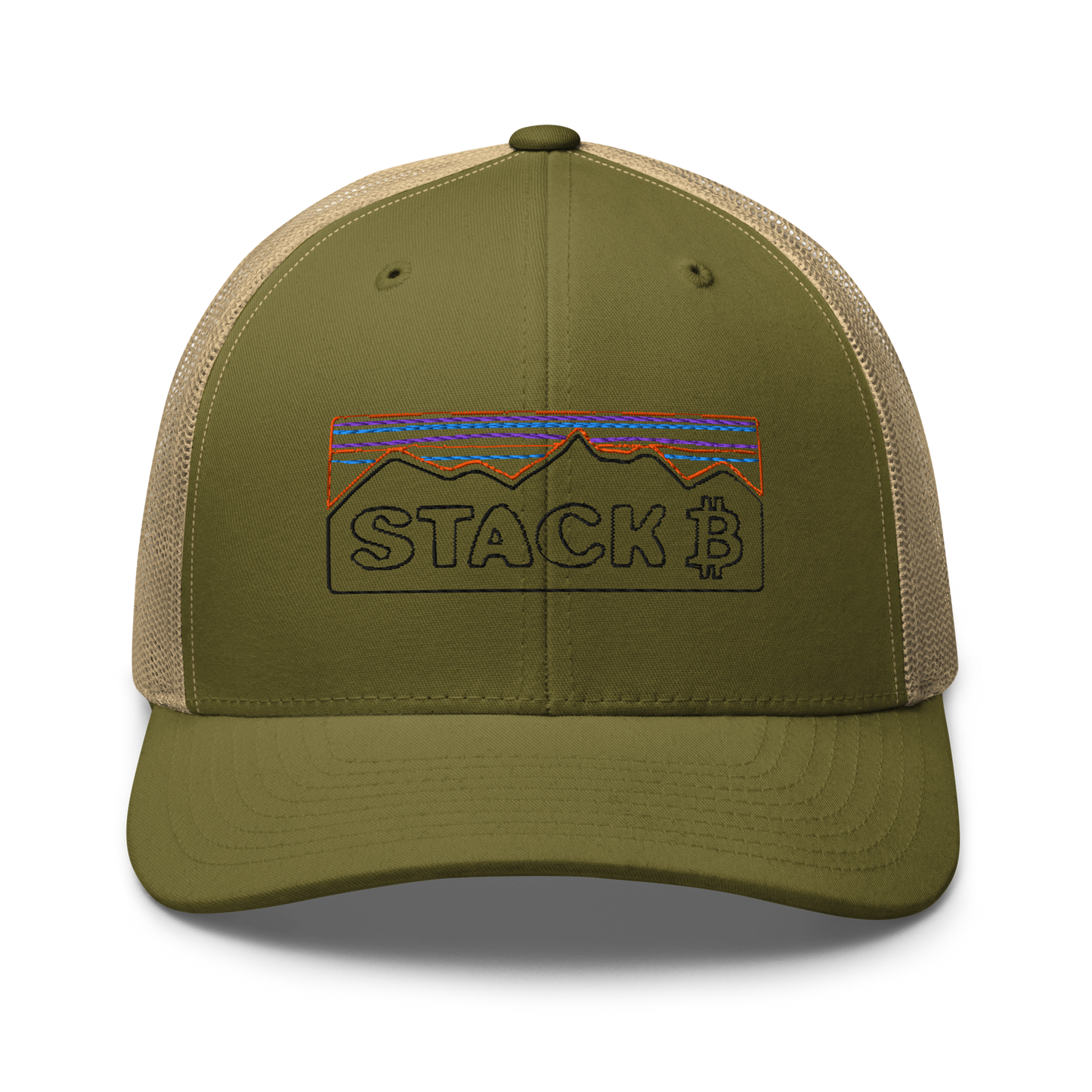 Khaki and Moss Color Bitcoin Stack Mountain Retro Crypto Hat