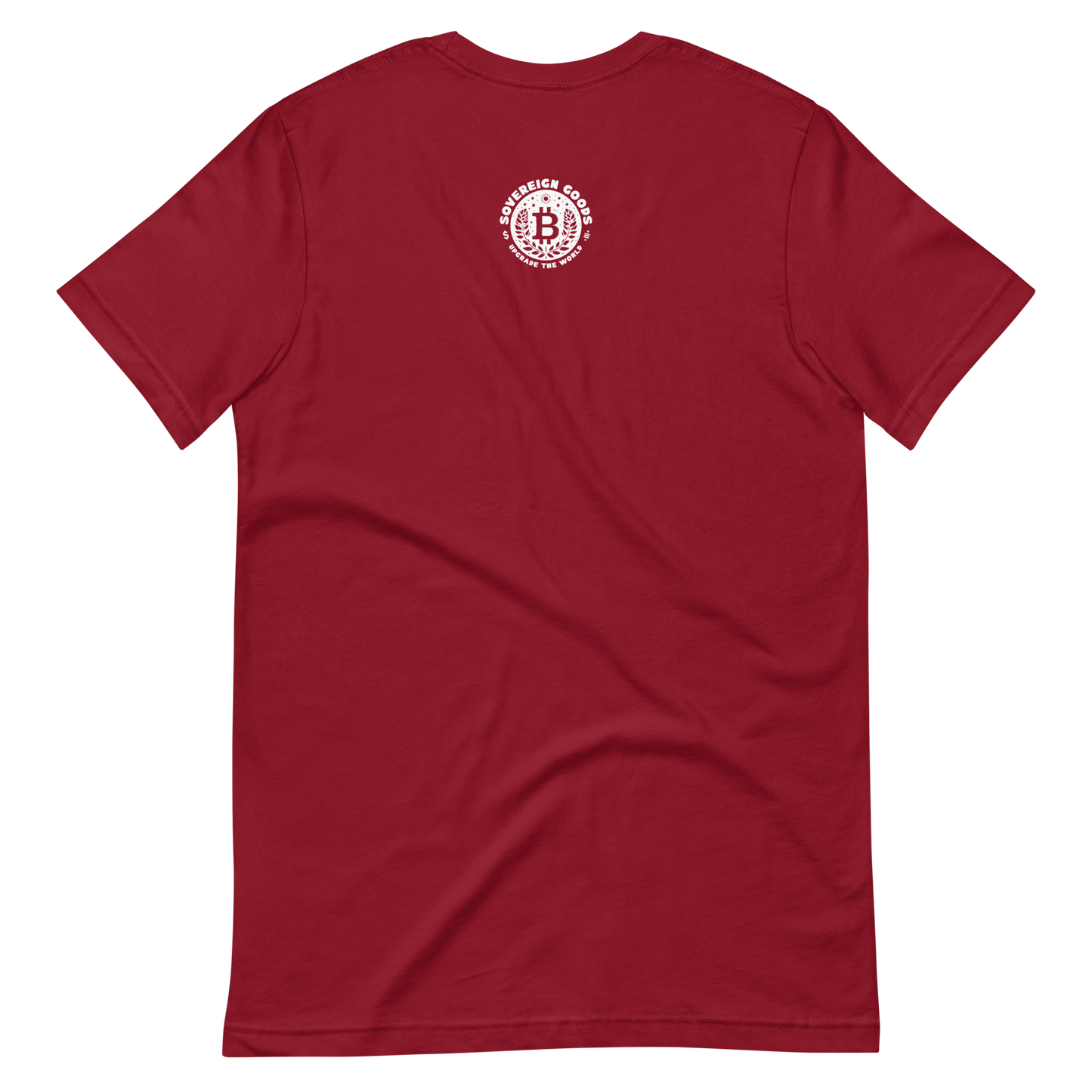 Red Sat Symbol Tee back, with a Sovereign Goods Logo on the back